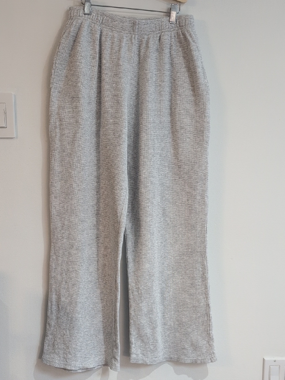 Brandy Melville Light Heather Gray Waffle Knit Track Wide Leg Pants Size S